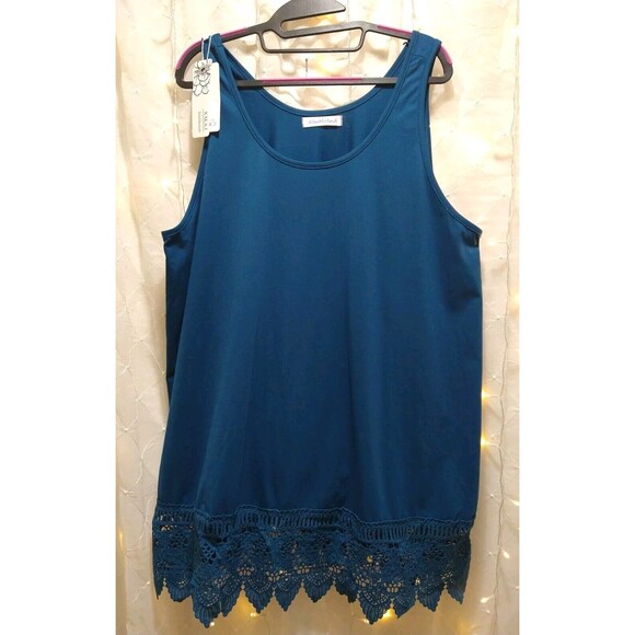 XIAOMAAMJI X.M.A.J WOMENS 4X TURQUOISE NEW TANK TOP CROCHET LACE BOHO SCOOP NECK - Picture 1 of 10